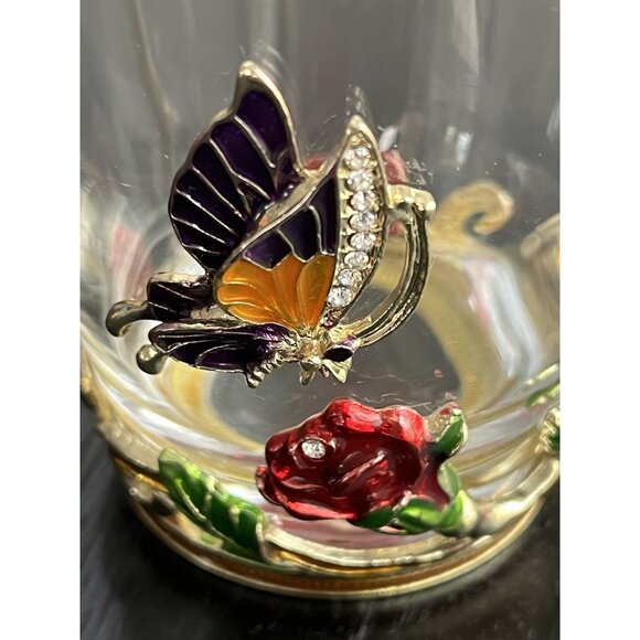 ARC France Glass Coffee Tea Cup Fairy Jeweled Enamel Red Rose Purple Butterfly - Picture 2 of 11